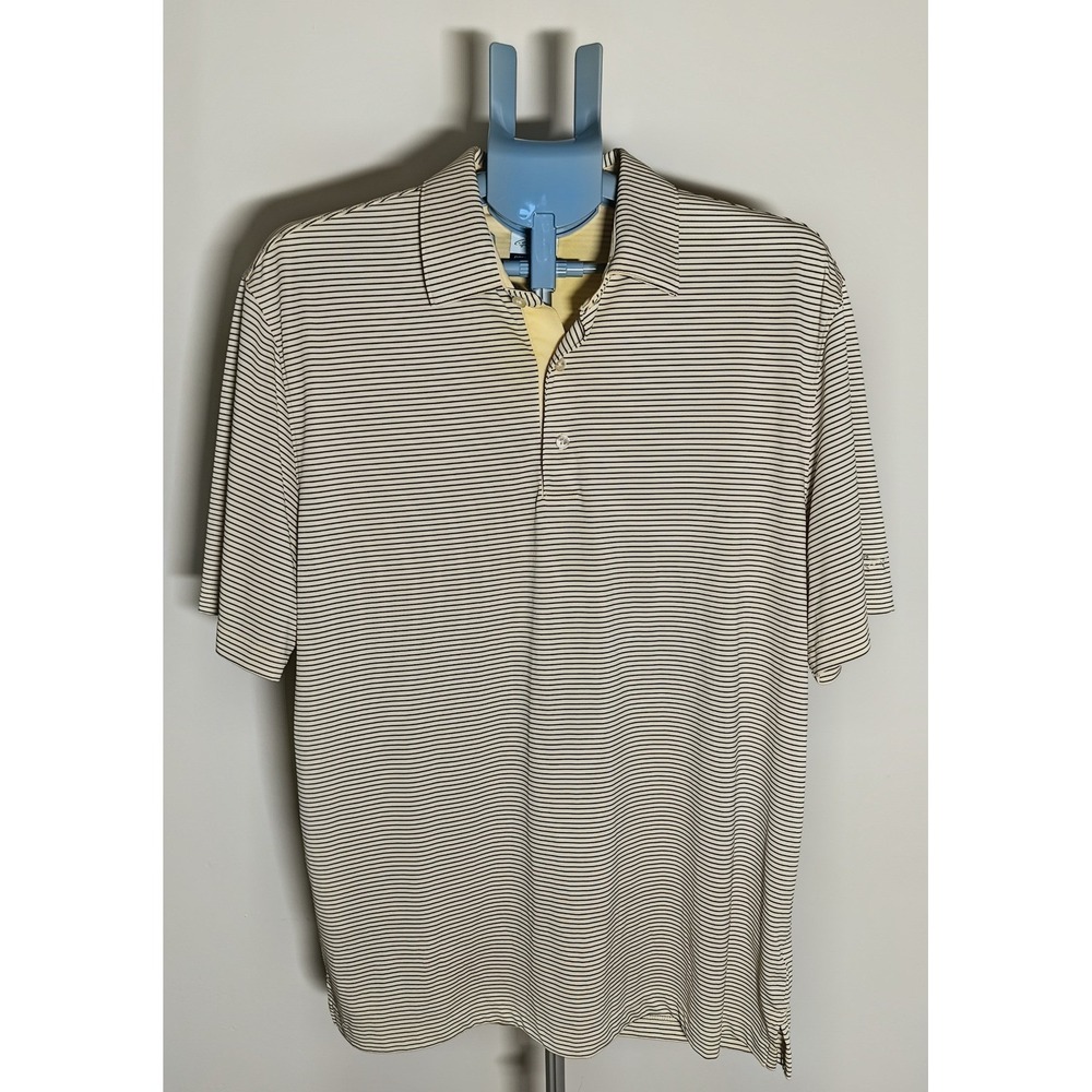Greg Norman Play Dry Mens Large Yellow Black Striped Golf Polo Shirt GTXSK414